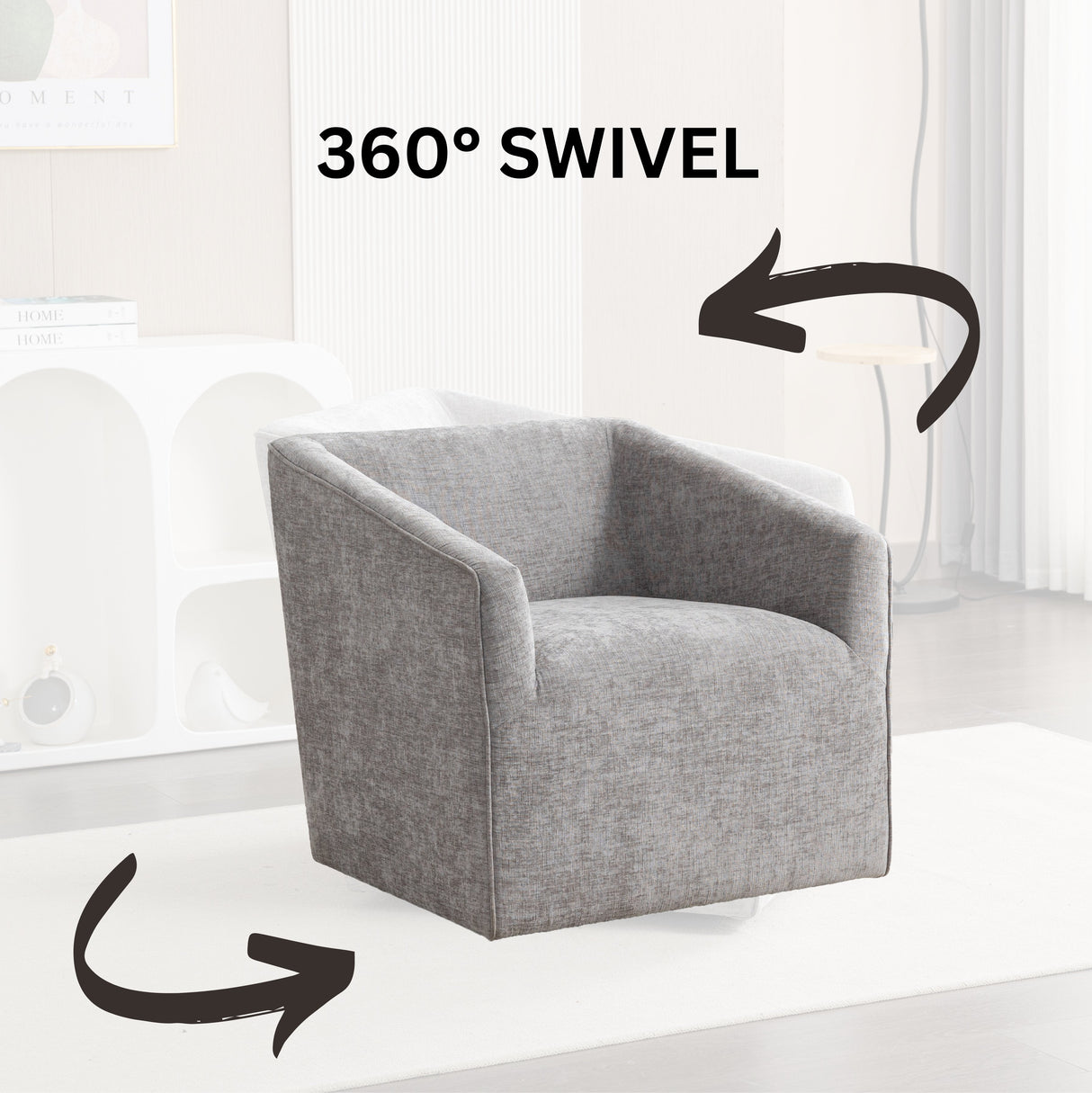 Nice Modern Upholstered Barrel Armchair, 360° Swivel