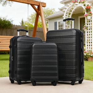 3 Piece Luggage Set Hardside Spinner Suitcase With Tsa Lock 20" 24" 28" Available - Black