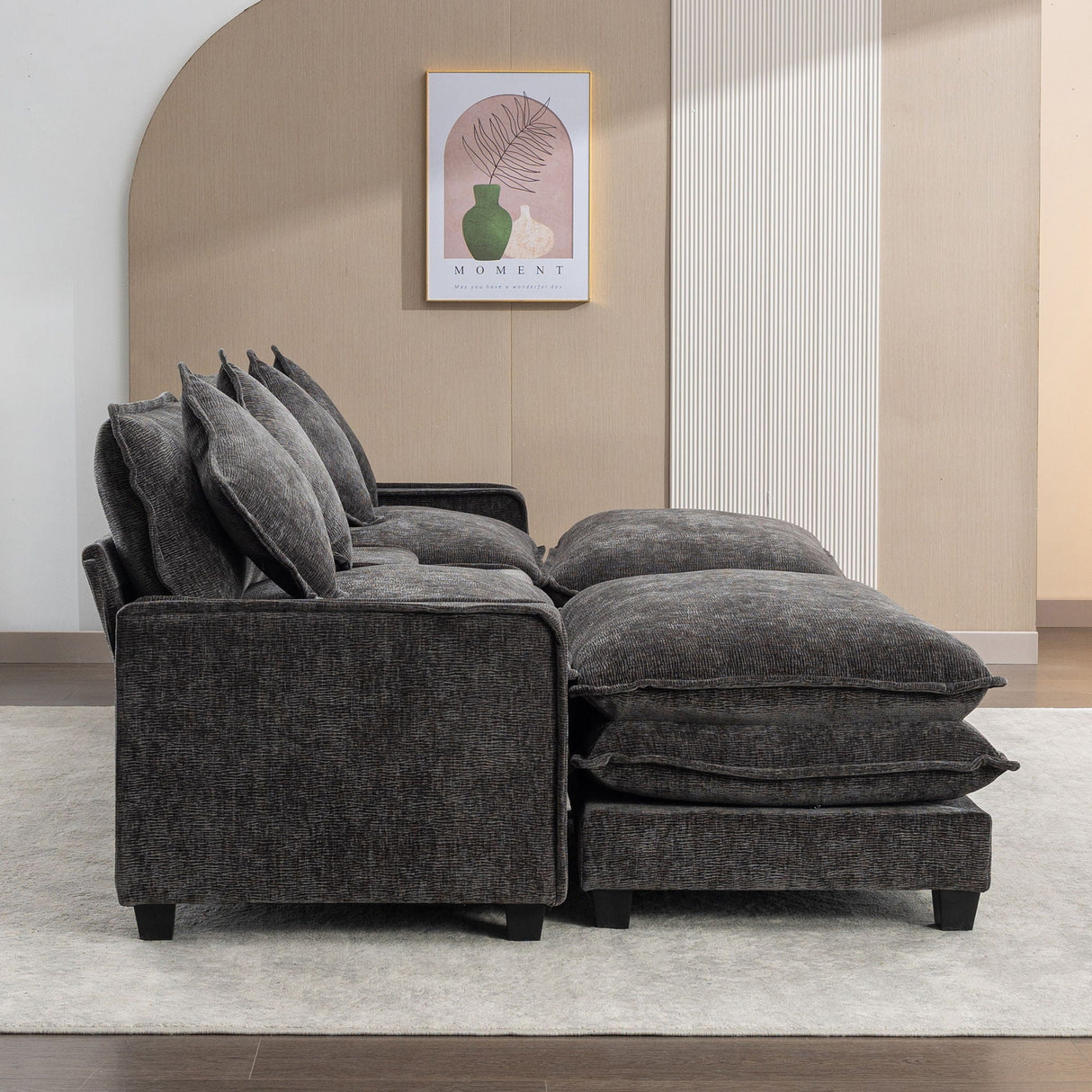 Modern Sectional Sofa With Removable Ottomans, USB Ports