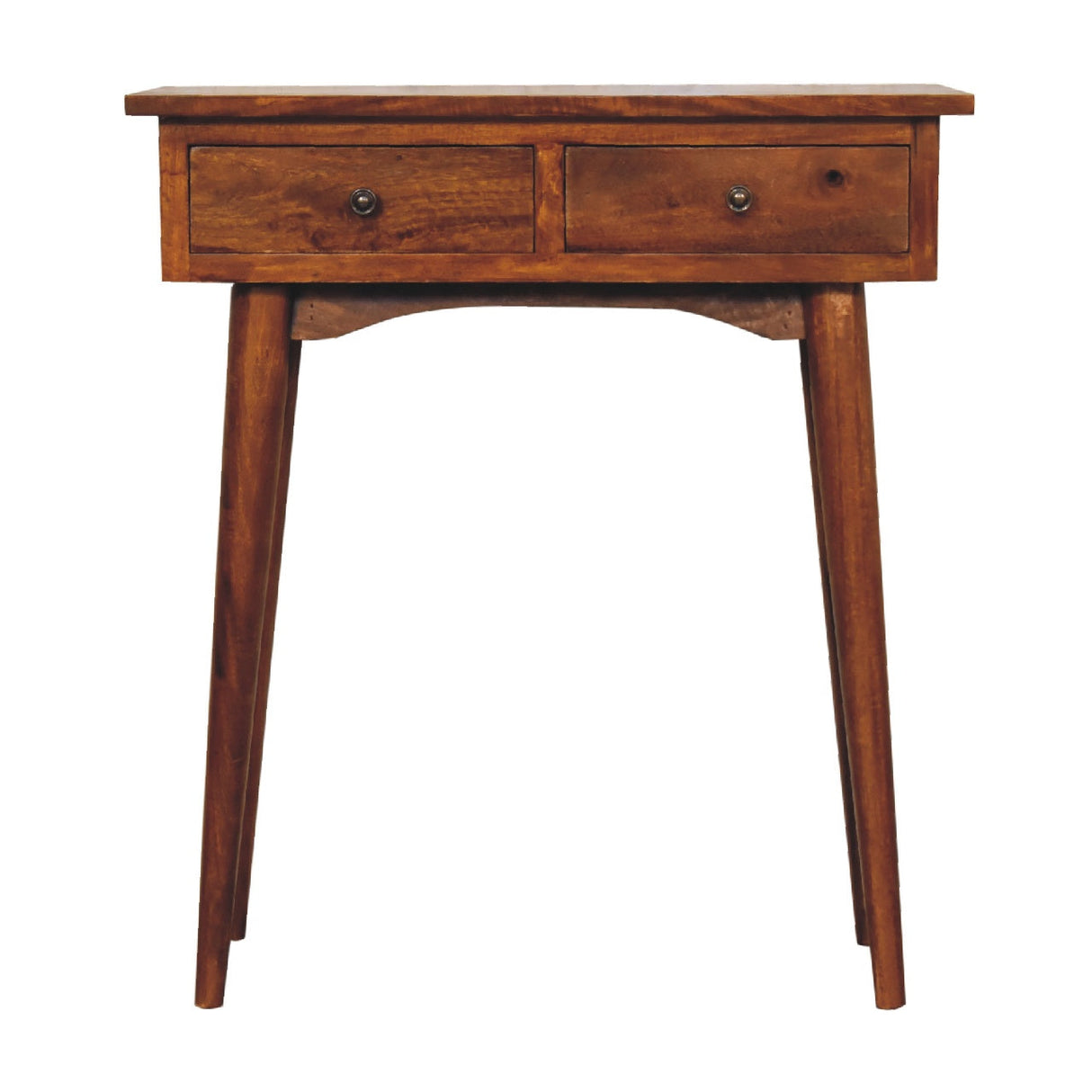 Solid Mango Wood Mini Chestnut Hallway Console with 2 Drawers