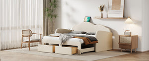 Upholstered Daybed With Cloud-Shaped Backrest, Trundle & 2 Drawers And USB Ports
