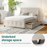 Queen Size Rubber Wood Bed Frame with Storage Headboard & Drawers