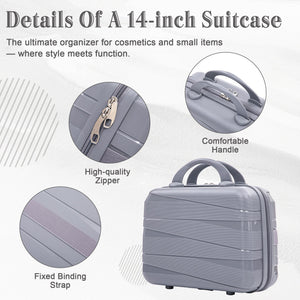 4-Piece PP Spinner Wheel Luggage Set with Cosmetic Case, Light Gray