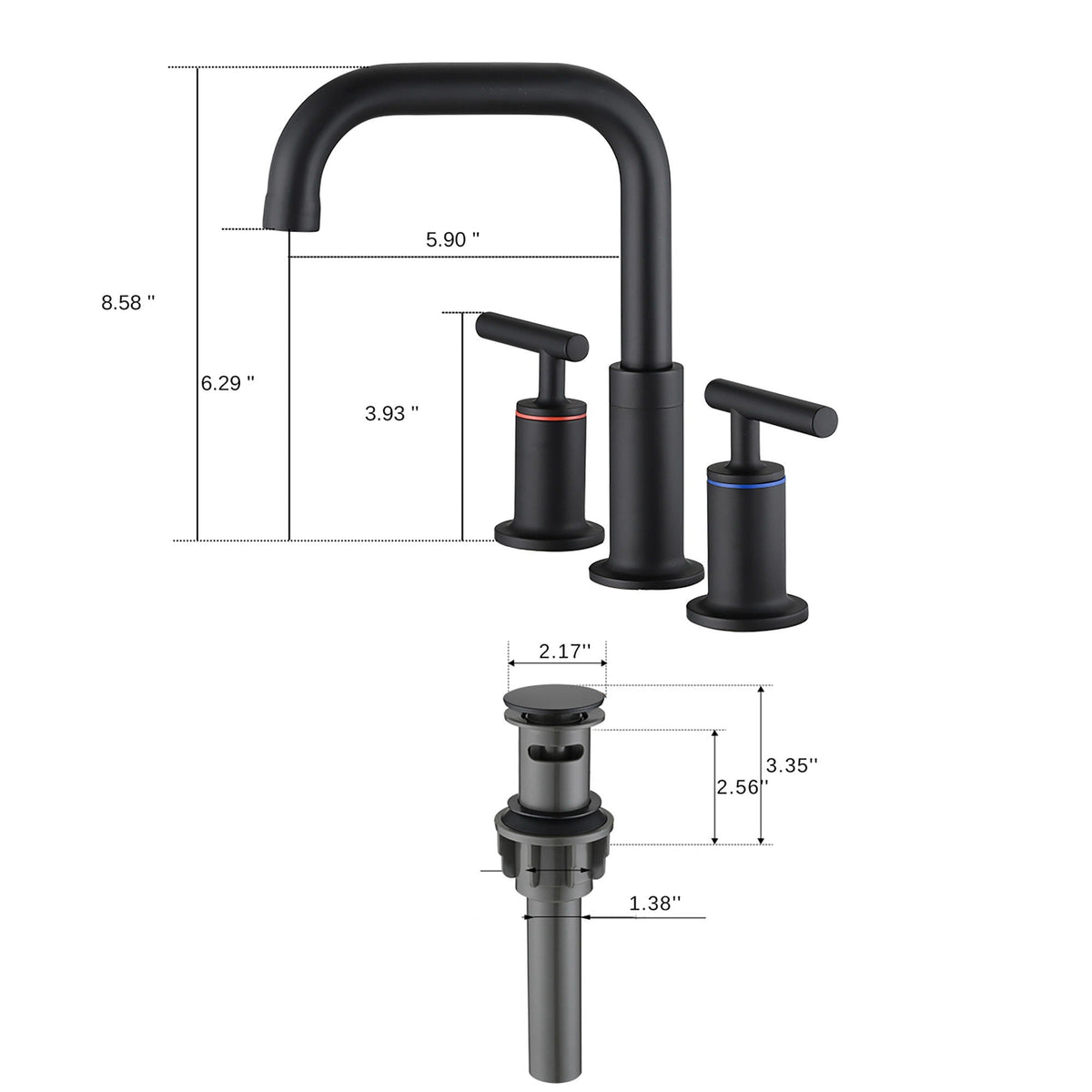Widespread Bathroom Sink Faucet With Pop Up Drain And Brass Construction - Matte Black