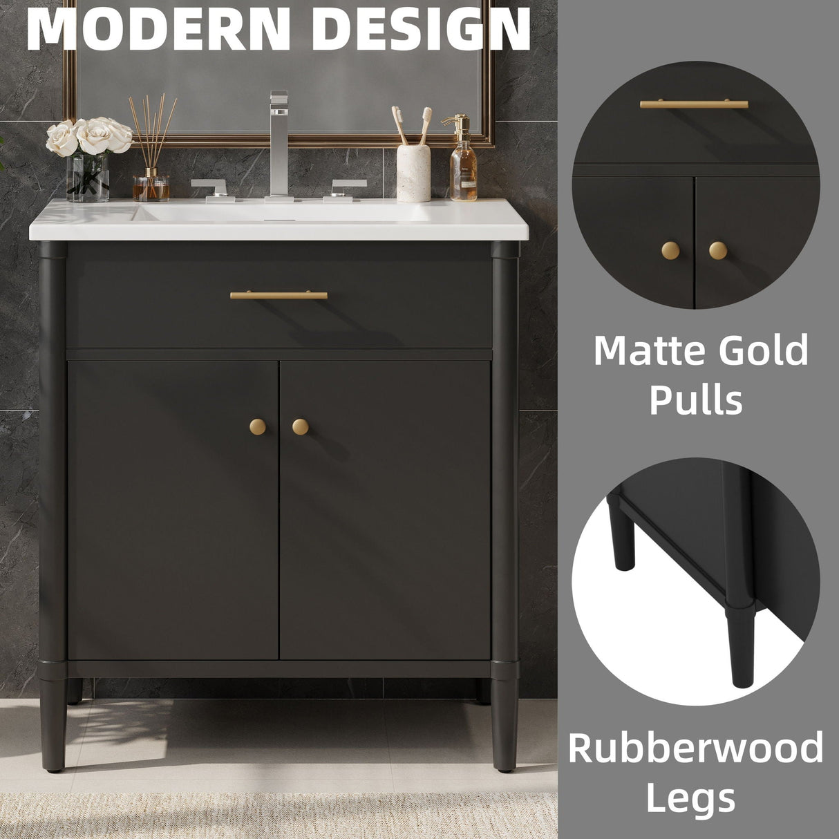 Bathroom Vanity With Sink, Soft Close Doors And Adjustable Shelf