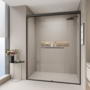 Double Sliding Semi-Frameless Shower Door with Tempered Glass