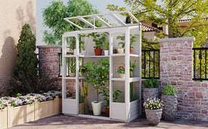 TOPMAX 78-inch Wooden Walk-in Greenhouse with 4 Skylights and Folding Shelves