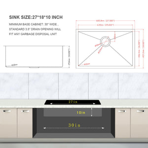 Modern Undermount Stainless Steel Kitchen Sink 16 Gauge, Deep Single Bowl