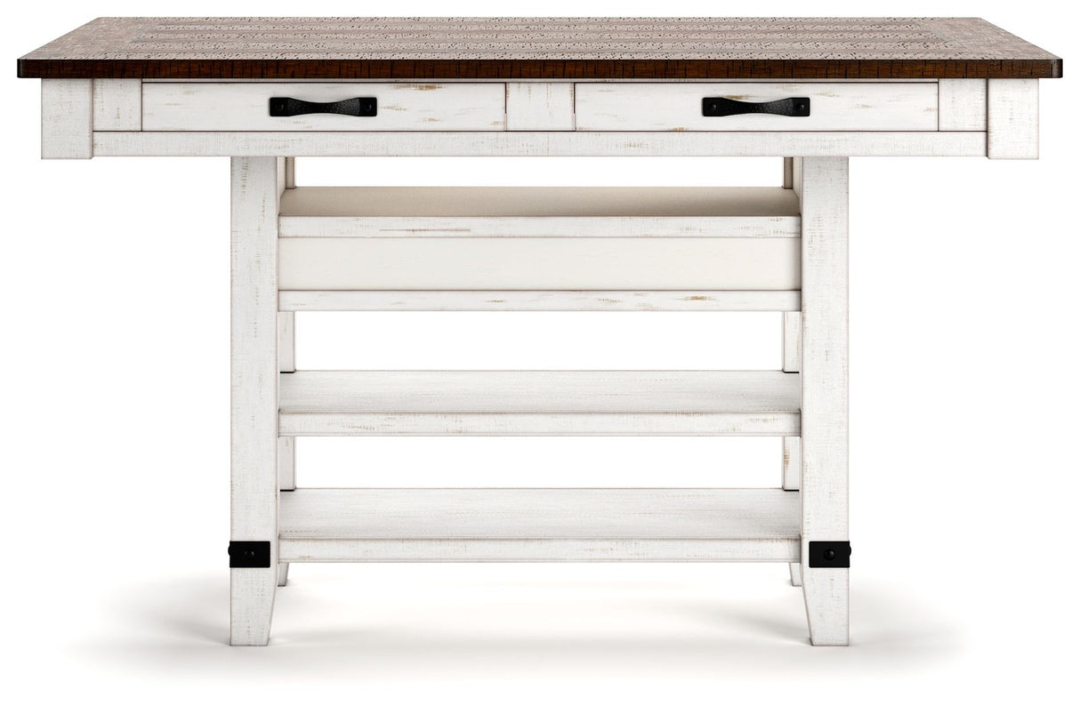 Valebeck - 5 Pc. - Counter Table With Wine Rack, 4 Swivel Stools - White / Brown