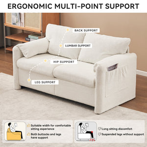 Modern Loveseat Sofa 2-Seater - Plush Chenille Fabric Ivory White