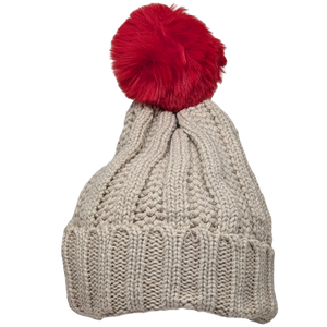 Knit Hat With Three Interchangeable Poms - Oatmeal