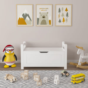 Toy Box Chest, Storage Trunk With Flip Top Lid And Safety Hinge - White