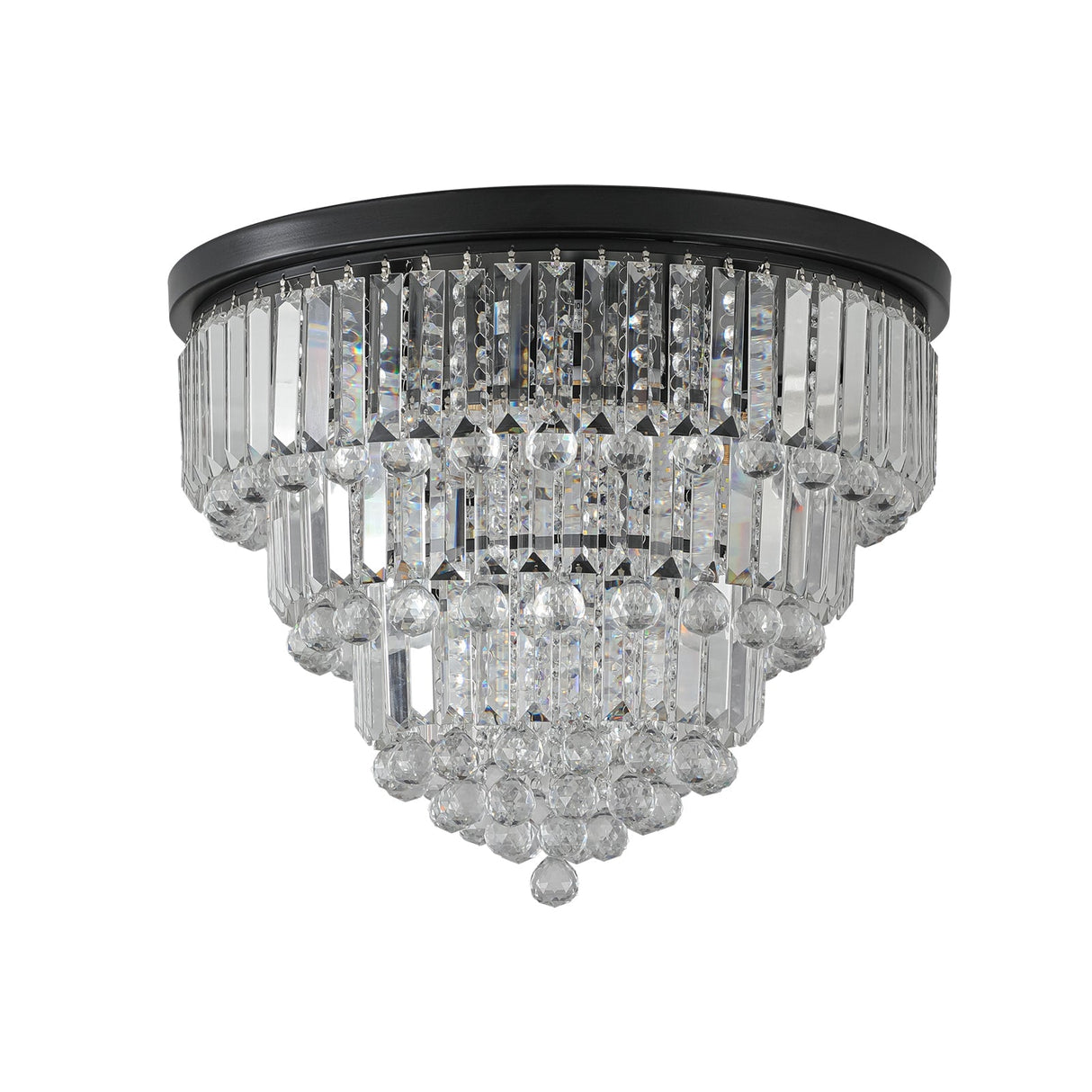 20' Luxury Crystal Flush Mount Ceiling Light with Black Finish – Elegant 6-Light Chandelier for Living Room, Dining Room, or Bedroom (Bulb Not Included)