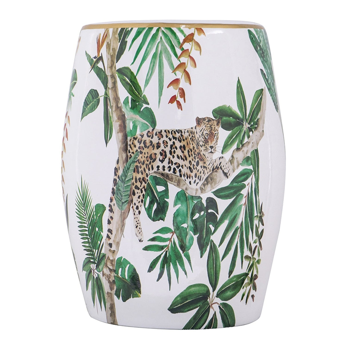 13x13x18" Ceramic Garden Stool Jungle-Themed Accent Side Table