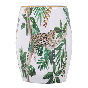 13x13x18" Ceramic Garden Stool Jungle-Themed Accent Side Table