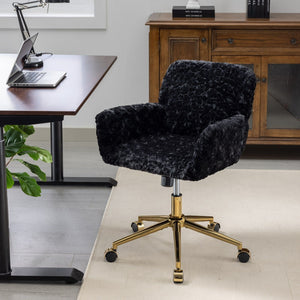 Office Chair, Artificial Rabbit Hair Home Office Chair With Metal Base, Adjustable Desk Chair Swivel Office Chair, Vanity Chair
