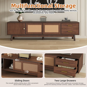 TV Stand For 80" TVs With Sliding Doors And Drawers, Accent Storage Unit - Dark Brown