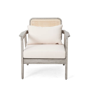 Set of 2 Outdoor Acacia Wood Patio Club Chairs with Cushions