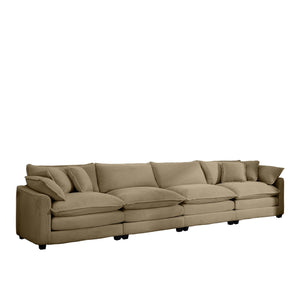 Modern Upholstered 4 Seater Fabric Sofa With Arm And Throw Pillows