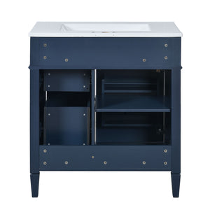 Bathroom Vanity With Top Sink, 2 Doors And 3 Drawers, Freestanding Set With Mirror Cabinet