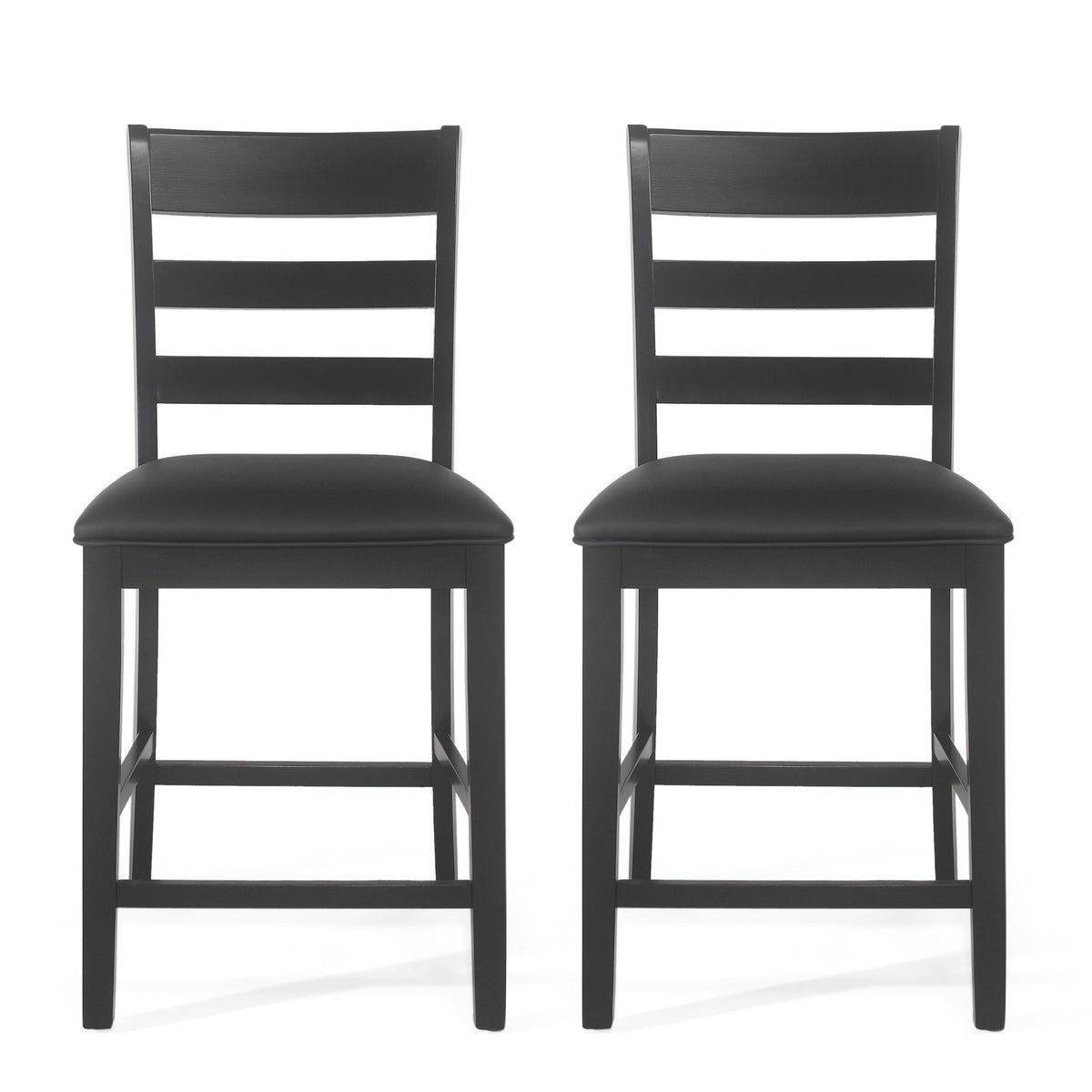 Farmhouse Upholstered Wood Counter Stools with Full Back - Black or Dark Brown