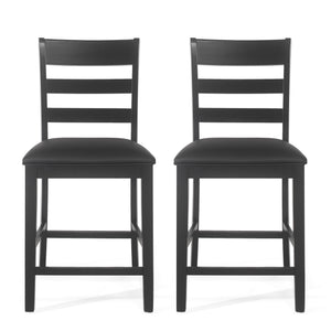 Farmhouse Upholstered Wood Counter Stools with Full Back - Black or Dark Brown