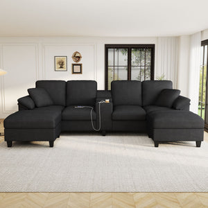 Modern U-Shaped Sectional Sofa With Storage Ottomans