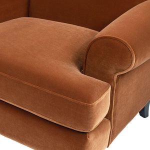 Alana 38' Lawson Accent Arm Chair Metal Casters, Burnt Orange Performance Velvet