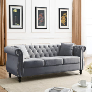 80" Grey Velvet Chesterfield Sofa