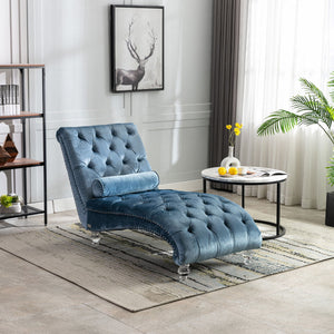 Chaise Lounge Indoor, Button Tufted Upholstered Chaise Lounge Chair With Pillow