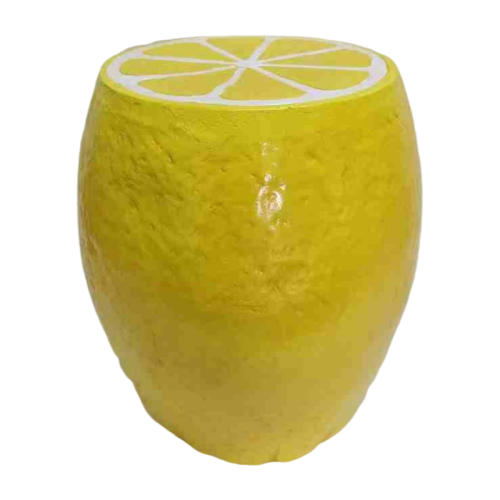 Yellow Lemon Fruit Stool, 14" Oversized Resin Stool