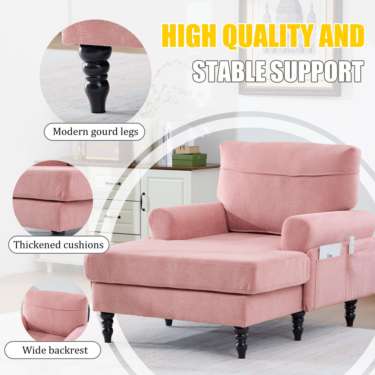 Modern Minimalist Chenille Fabric Chaise Lounge Recliner