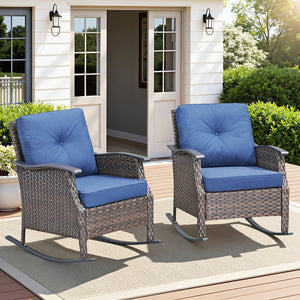 Outdoor Gliding Wicker Chairs Set of 2, PE Rattan Patio Glider Chairs