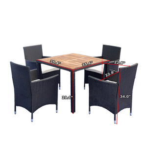EELIFEE 5-Piece Outdoor Patio Wicker Dining Set with Acacia Wood Top