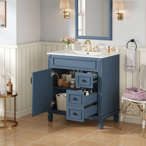 Bathroom Vanity with Ceramic Sink and Storage - White or Blue