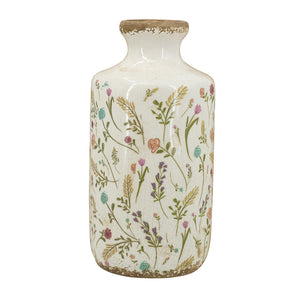D5.3x10.6' Ceramic Cylinder Vase with Multi-Colored Floral Motifs