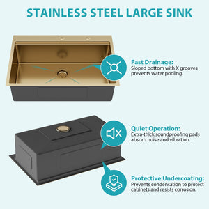 Stainless Steel Drop In Kitchen Sink with Workstation - Gray or Gold