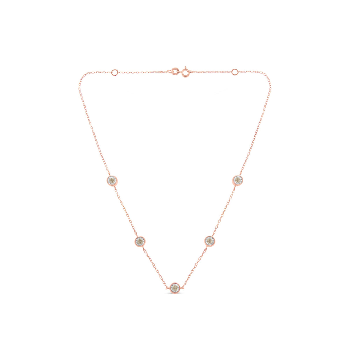 Yellow Color Plated Sterling Silver Diamond Station Necklace (1/2 cttw, K-L Color, I2-I3 Clarity)
