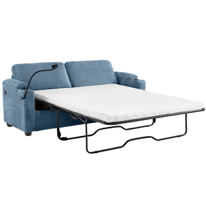 Sleeper Sofa Loveseat Sofa With Full Size Mattress, 2 USB Ports, 2 Cup Holders, 2 Side Pockets And Phone Holder