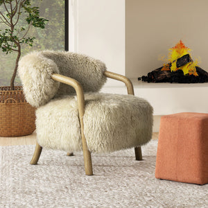 Becker Rustic Oak Sheepskin Upholstered Accent Arm Chair - Taupe Beige