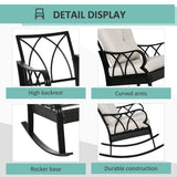 Outdoor wicker rocking chair with padded cushions, aluminum furniture rattan porch rocker chair w/ armrest