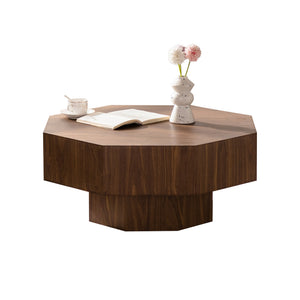 30.51 Inch Wooden Octagonal Coffee Table for Living Room