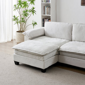 Living Room Furniture Sofa Luxury Couch with Ottoman Soft Chenille Upholstered L Shape Sofa Beige