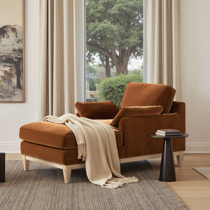 Pasadena Modern Farmhouse Chaise Lounge Chair, Burnt