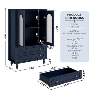 46.5'' Glass Display Cabinet with Ribbed Glass Doors