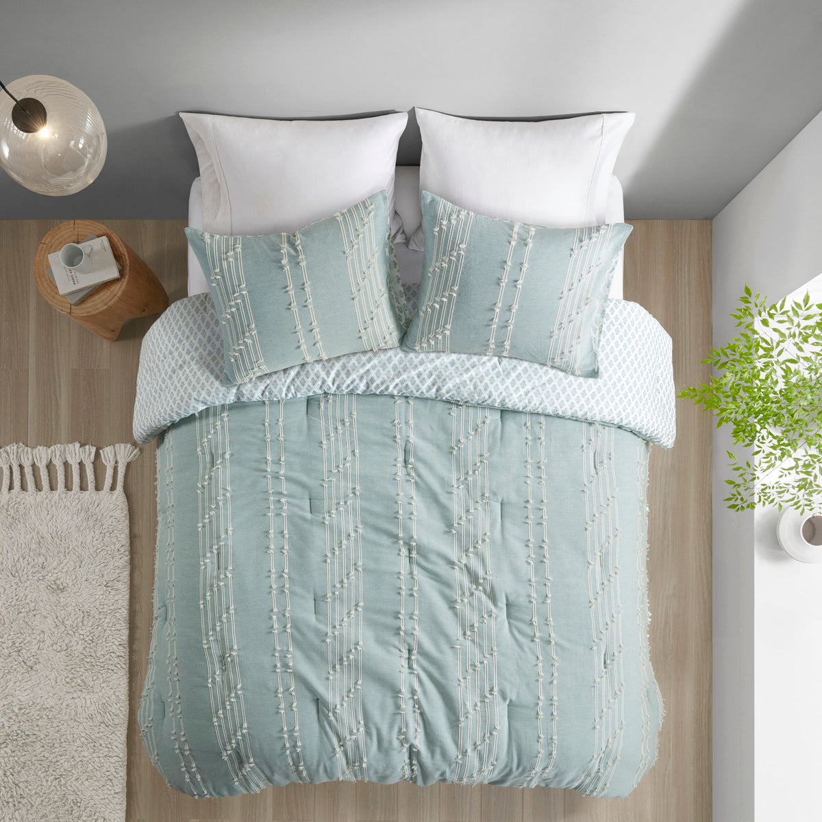 3 Piece Cotton Jacquard Comforter Set Aqua King/Cal King