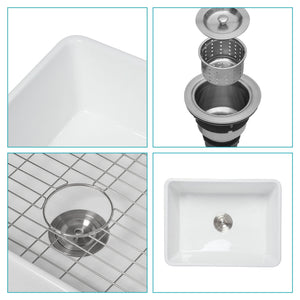Apron Front Reversible Single Bowl Kitchen Sink & Grid And Strainer