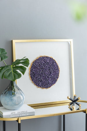 Elegant Shadow Box Duo Wall Art with Purple Amethyst Crystals - Neutral/Gold