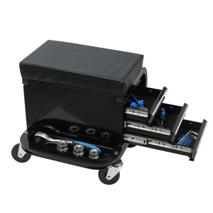 Rolling Creeper Garage Seat with 3 Built-In Drawers - Black