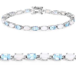 9.02 Carat Genuine Blue Topaz and Opal .925 Sterling Silver Bracelet